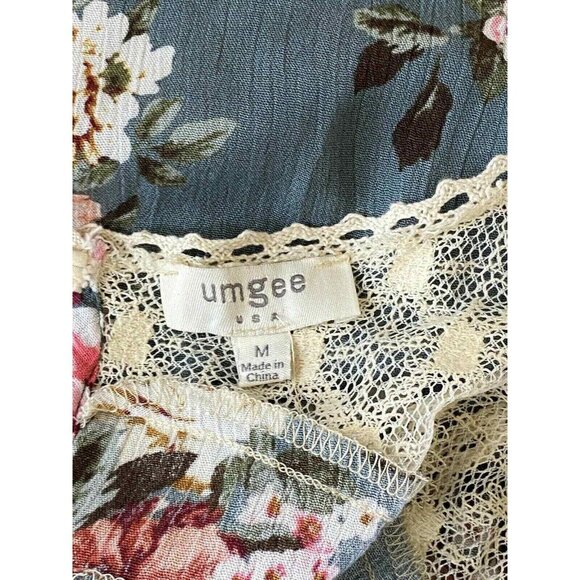 Umgee Tunic Top Womens Medium Green Floral Lace Ruffle Sleeveless - Picture 8 of 8